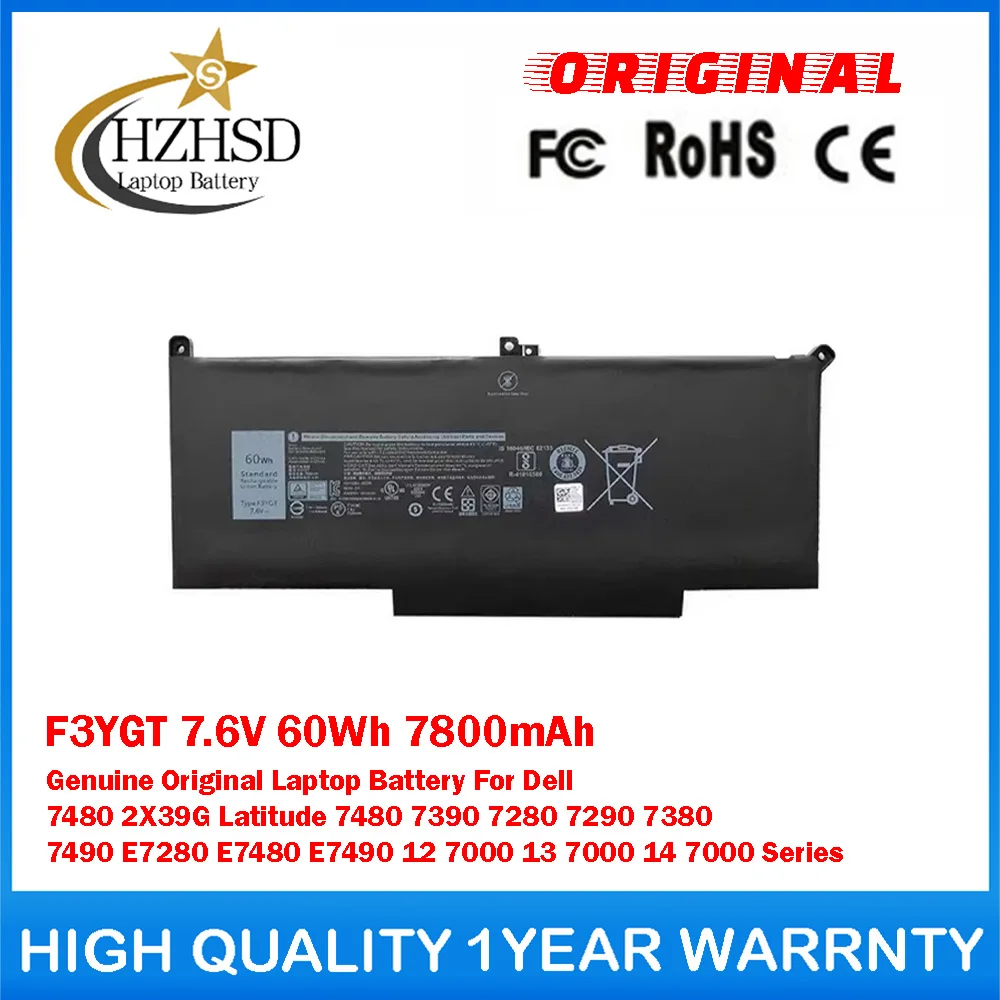 

F3YGT 7.6V 60Wh 7800mAh Genuine Original Laptop Battery For Dell 7480 2X39G Latitude 7480 7390 7280 7290 7380 7490 E7280 E7480