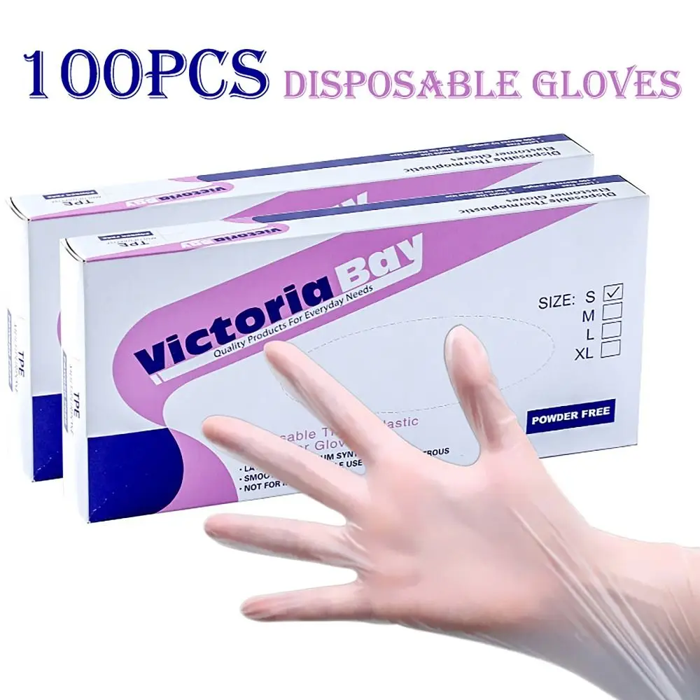 Guantes desechables de seguridad para el trabajo, manoplas antideslizantes transparentes de TPE, sin látex, gruesas, 100 piezas, S/M/L/XL