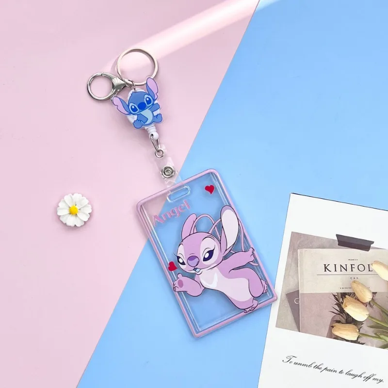 Держатель для карт Disney Stitch с брелоком, чехол для ключей, студенческий прозрачный чехол для карт с защитой от потери, детский чехол для карт в стиле аниме, подвеска с рукавами для карт