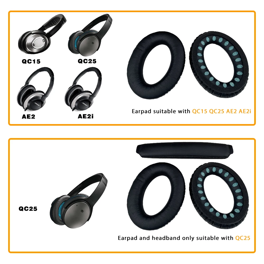 NullMini Replacement Leather Earpads For Bose QC15 QC2 QC25 AE2 AE2i Headphones Headband High Quality Soft Earmuff Sleeve