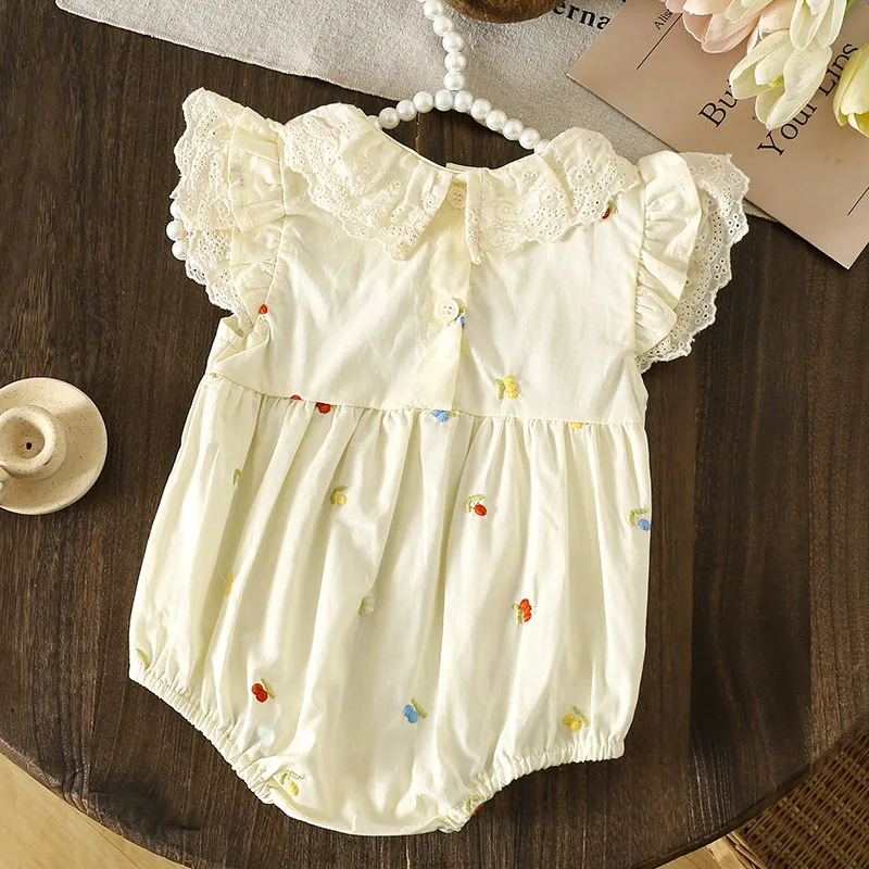 

Летний комплект для новорожденных девочек: хлопковый комбинезон-слип на завязках, цельный костюм для празднования 100 дней, тонкий дизайн, детская одежда