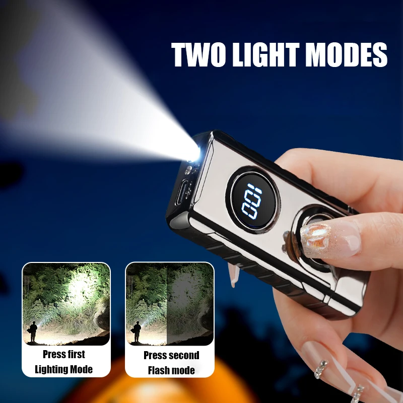 Dual Arc Lighter Type-C Rechargeable Metal Body, Digital Power Display, Ignition Count with Light, Plasma Man Gadgets