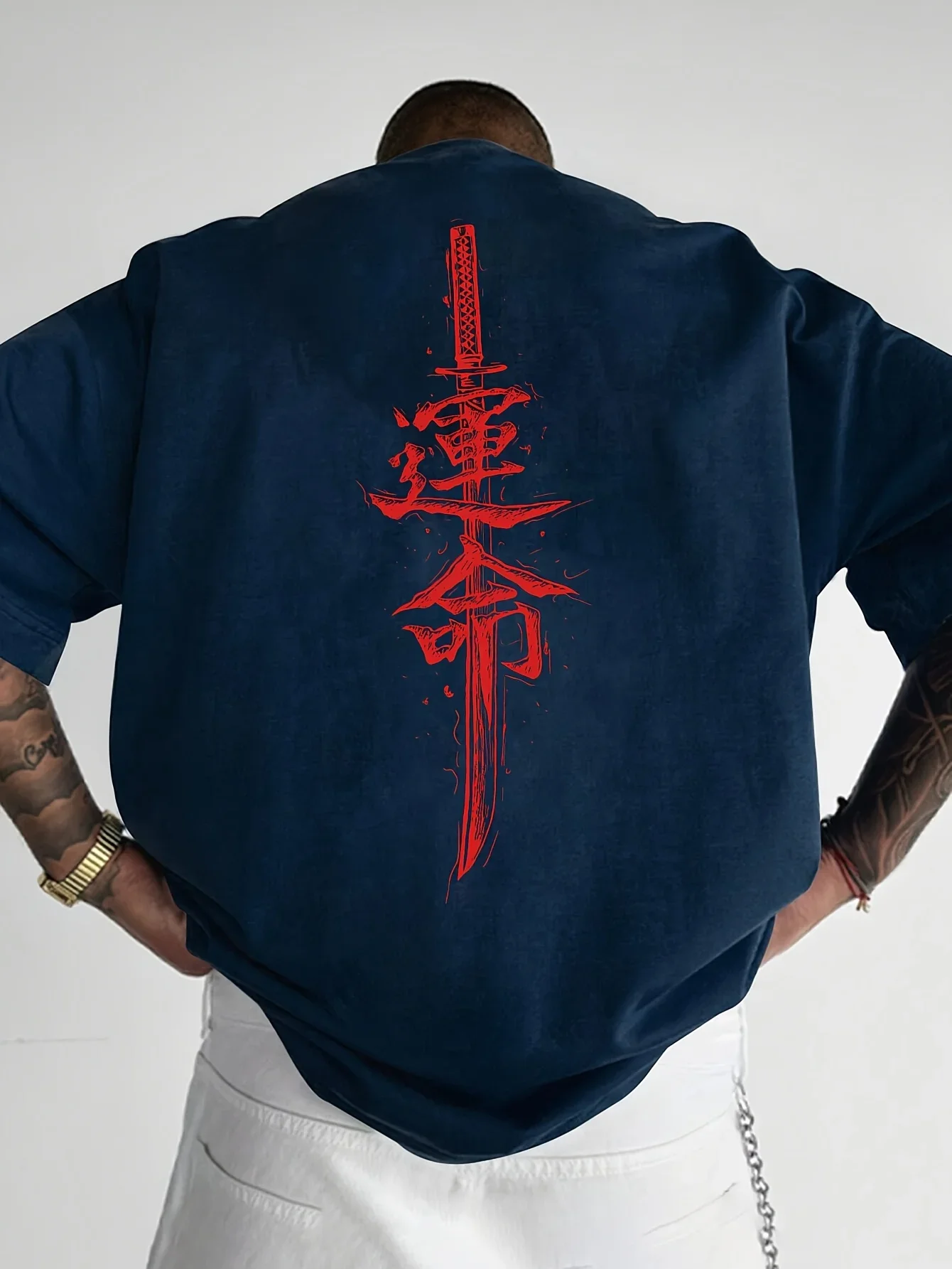 Summer Men's Japanese Samurai Sword Printed Trendy T-shirt for Daily Outdoor Sports Party Casual Mesh Quick Drying Short Sleeve