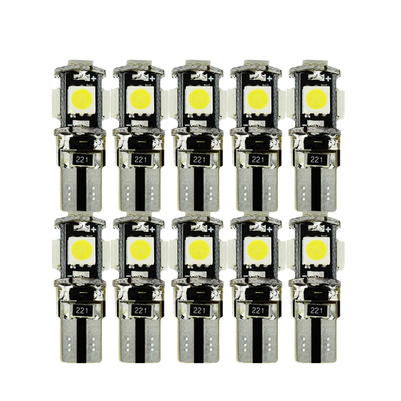 10x T10 W5W Car LED Signal Bulb CANBUS Interior Light 12V Auto Luggage License Plate Trunk Reading Turn Wedge Side Lamp 5SMD