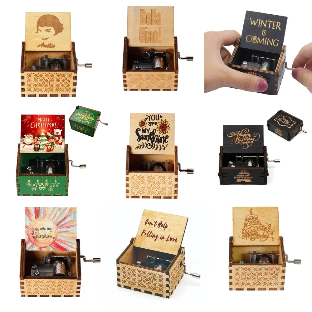 

Painting Wooden Music Box Hand Crank Diy Gifts Birthday Vintage Engraving Hand-cranked For Girlfriend Wife Valentines Day Gift