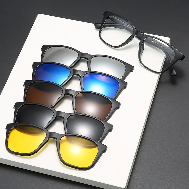 

KIZN 6 In1 Myopia Sunglasses Polarized Square Optical Fashion Magnetic Clip Prescription Custom Women Glasses Frame -0.5~-10