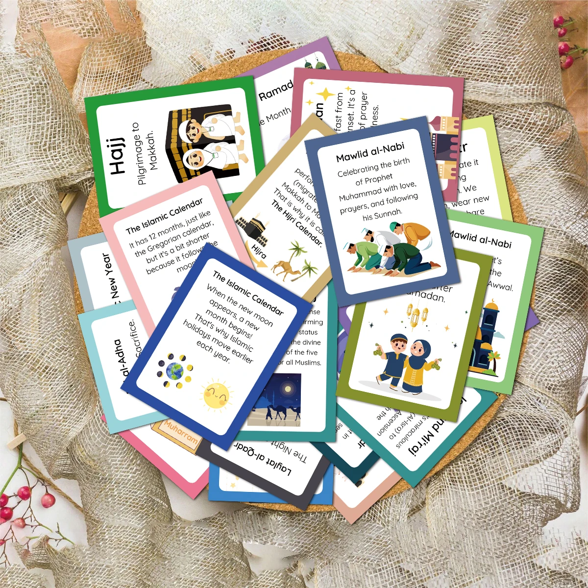 20pcs Islamic Sacred Holiday Educational Cards,Guide Description Of Ramadan,Eid Al-Adha,Hajj,For Muslims,Gifts For Prayer,Friend