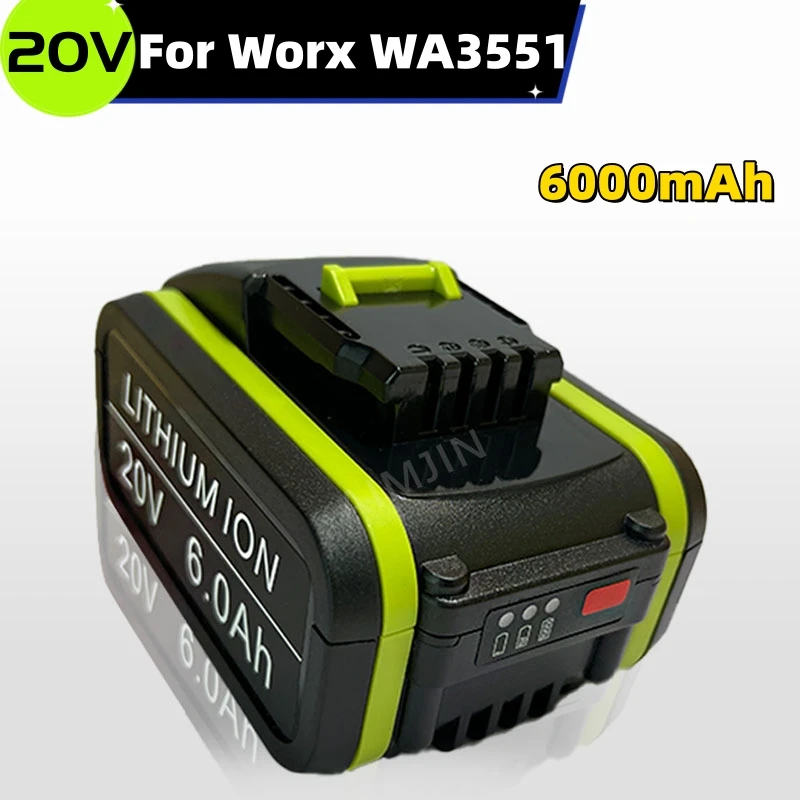 For Worx 20V Battery Lithium 6000mAh Compatible with Worx Original Replacement Green Power Tools Electric Screwdrivers WA3023