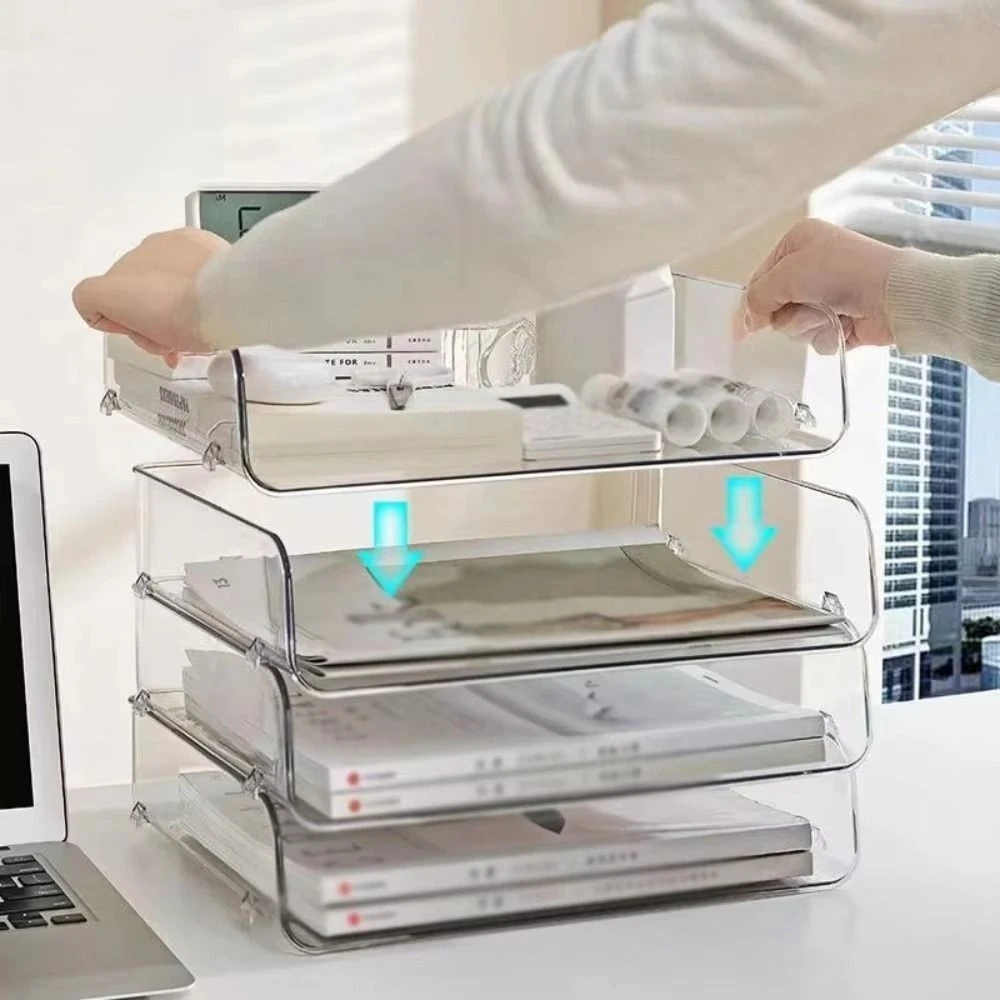 Stackable Brochure Holder Space Saving Simple A4 Document Paper Organizer Anti-slip Slot Stable Base Desktop Document Rack