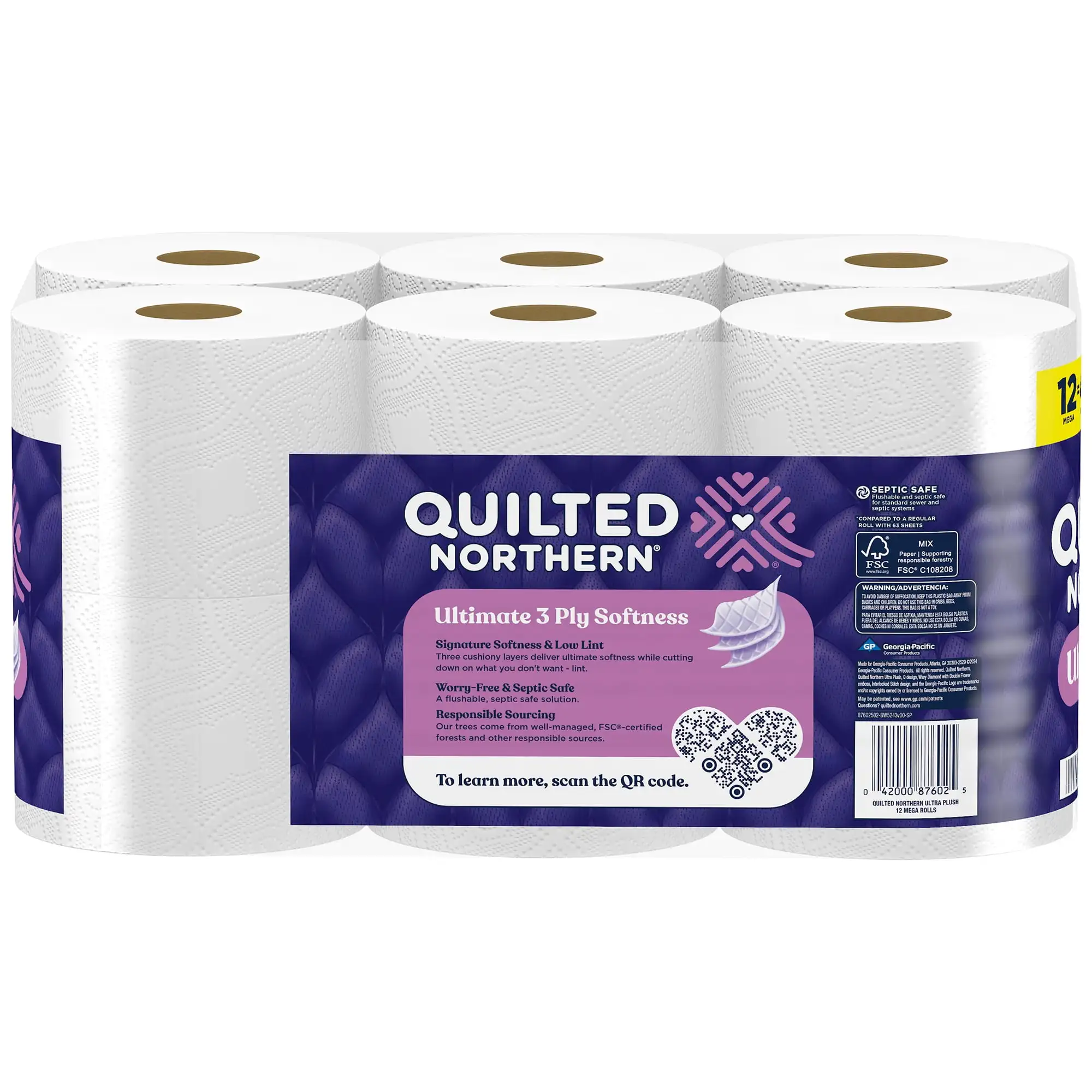 Ultra Plush 3-Ply Toilet Paper, 12 Mega Rolls
