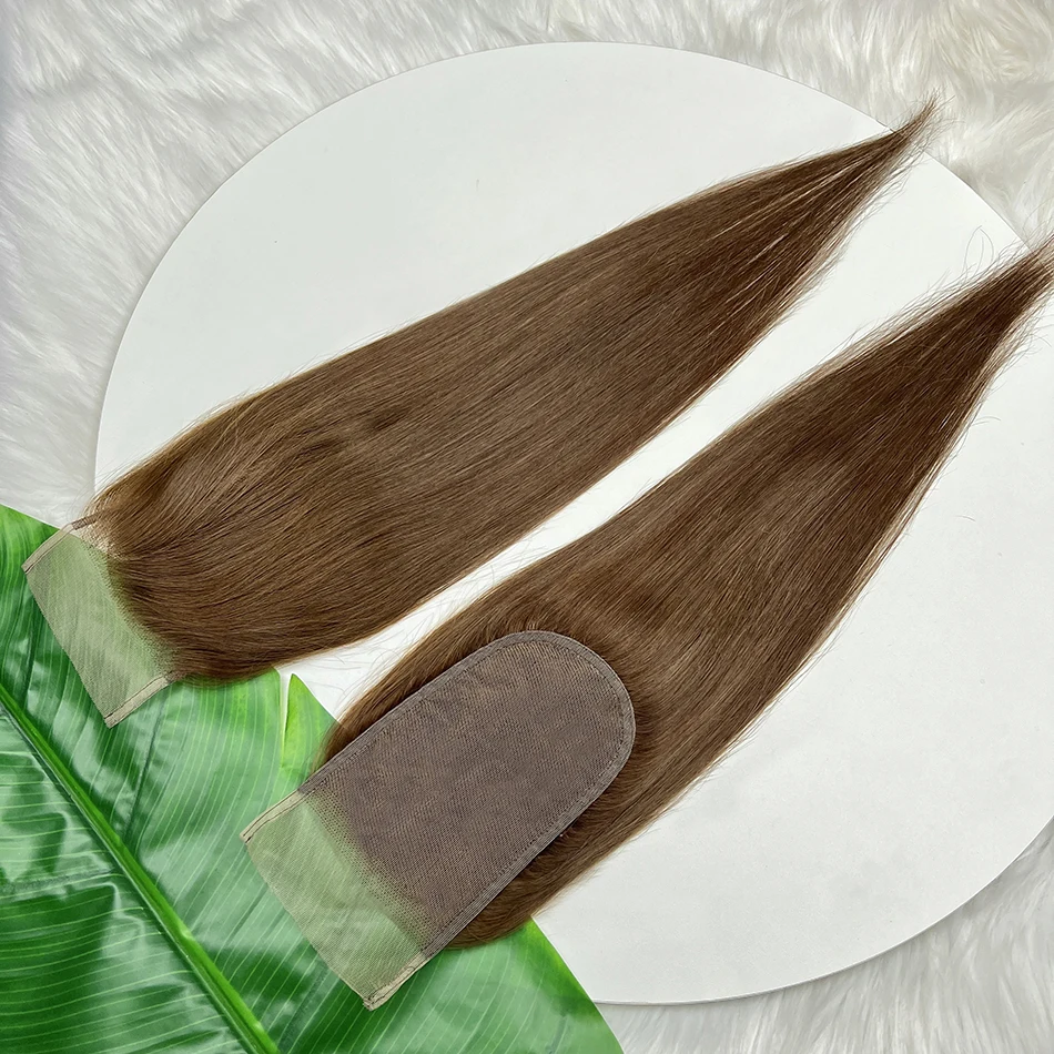 #4 Brown Color Straight 4x6 Transparent Lace Closure 100% Real Human Hair Deep Parting Melt Skin Invisible Lace Raw Virgin Hair