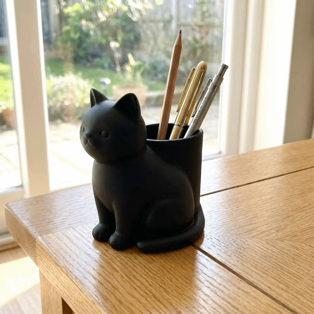 Creative 3D Printed Cat Pen Holder Cute Decorative Stationery Storage Box Plastic Makeup Brush Storage Box Student Use