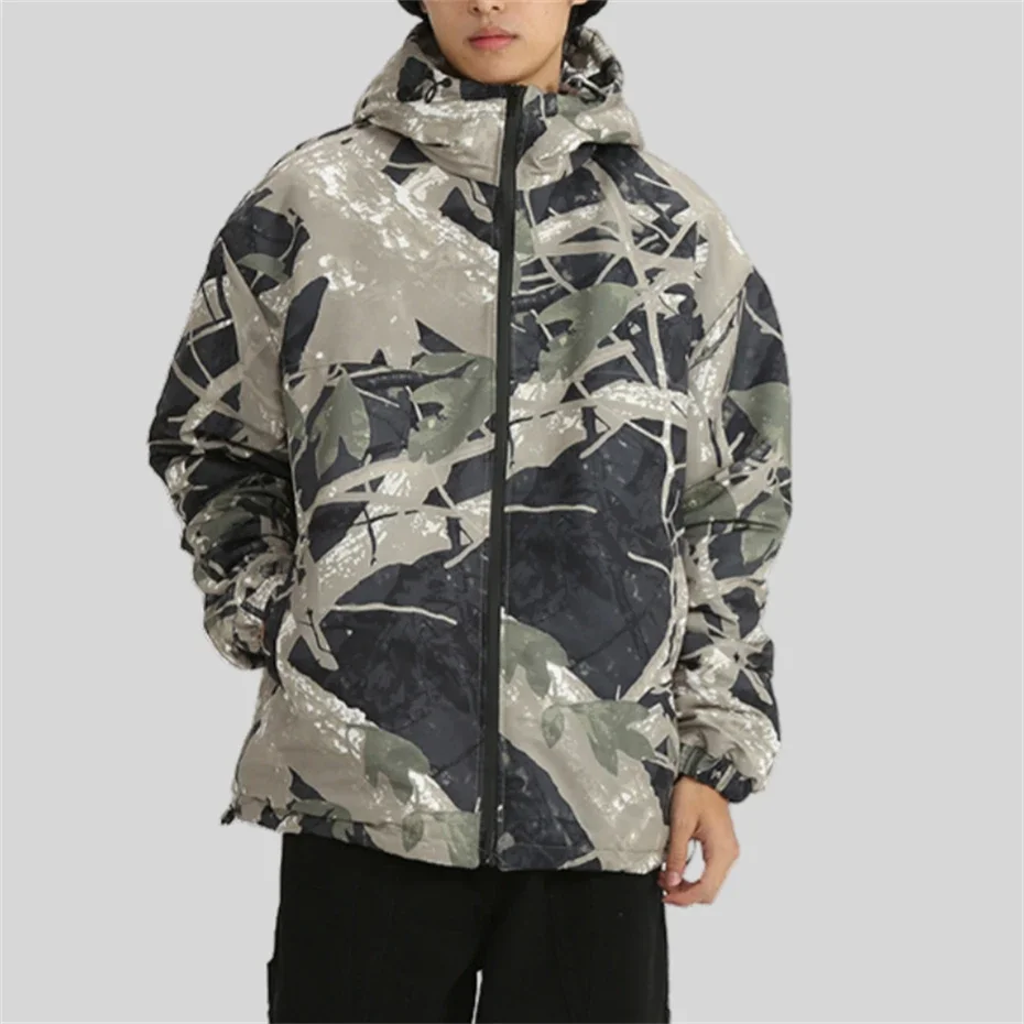 Jungle Camouflage Jacket Parka Men Y2K Hooded Camouflage Winter Jacket Coat Men Hip Hop Streetwear Oversized Camo Zip Up Jackets