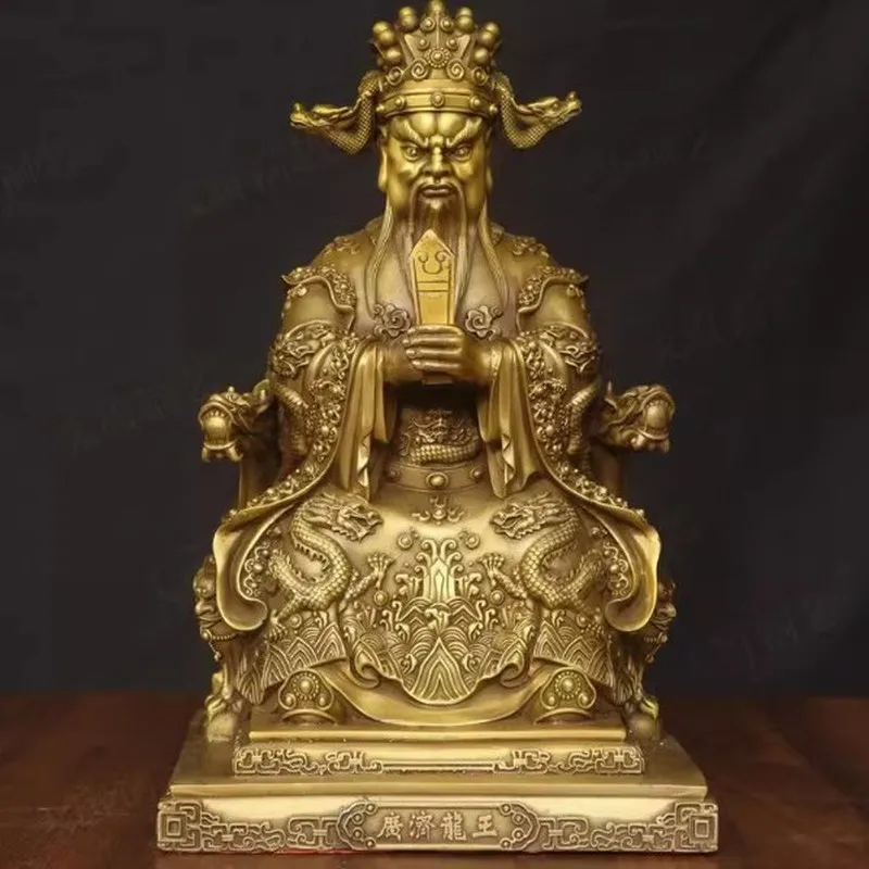 Brass Guangji Dragon King statue, decorative piece for home, featuring a dragon holding a scepter, available in various sizes, i