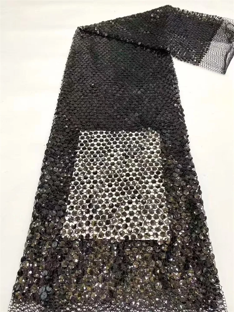 

Luxury Black Lace Fabric Nigerian Bride Sequins High Quality Tulle Fabric For Party Wedding Dress Sewing Sell By Yard