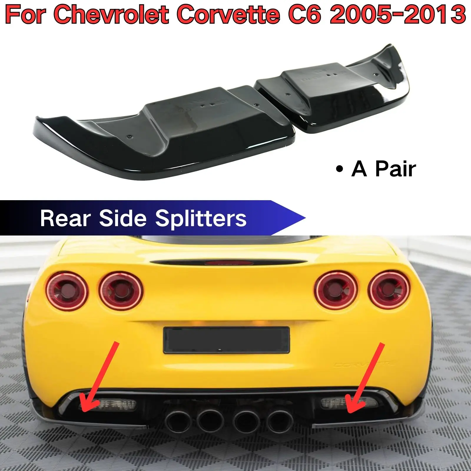 For Chevrolet Corvette C6 2005-2013 Rear Bumper Corner Side Splitters Glossy Black Carbon Fiber Print Body Kit Car Accessories