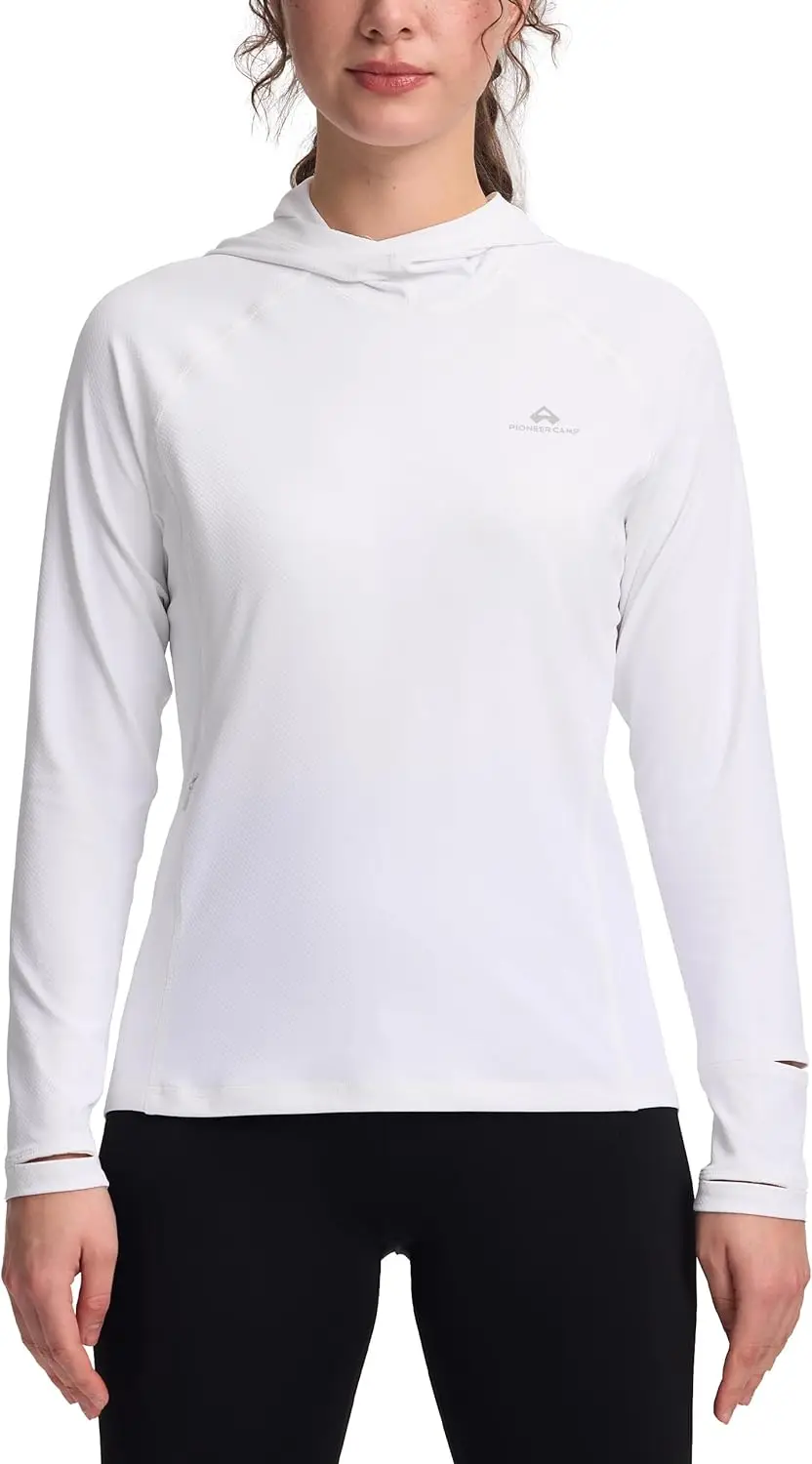 Pioneer Camp Women's UPF 50+ Sun Protection Hoodie Long Sleeve Sun Shirt with Pocket Cotton Lightweight Fishing Hiking