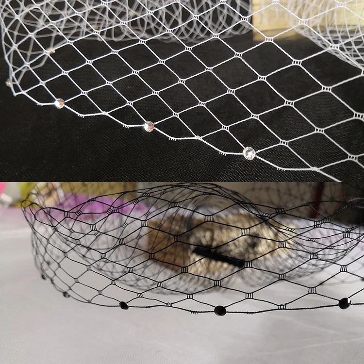 Birdcage Veil Net para mulheres, véu blusher, pérolas, acessórios elegantes para casamento para noiva, véu frisado de 1 camada para meninas, branco e preto