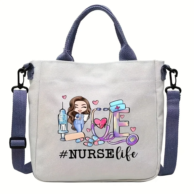 Nurse Medical Print Canvas Crossbody Tote Bag Adjustable Strap Casual Shoulder Handbag Gift for Nursing Workers