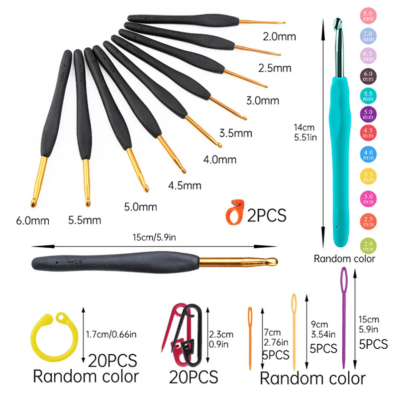 KRABALL Crochet Hooks Set Soft Handle Crochet Weave Knitting Needles Kit Needle Set Weave Craft Tools With Bag