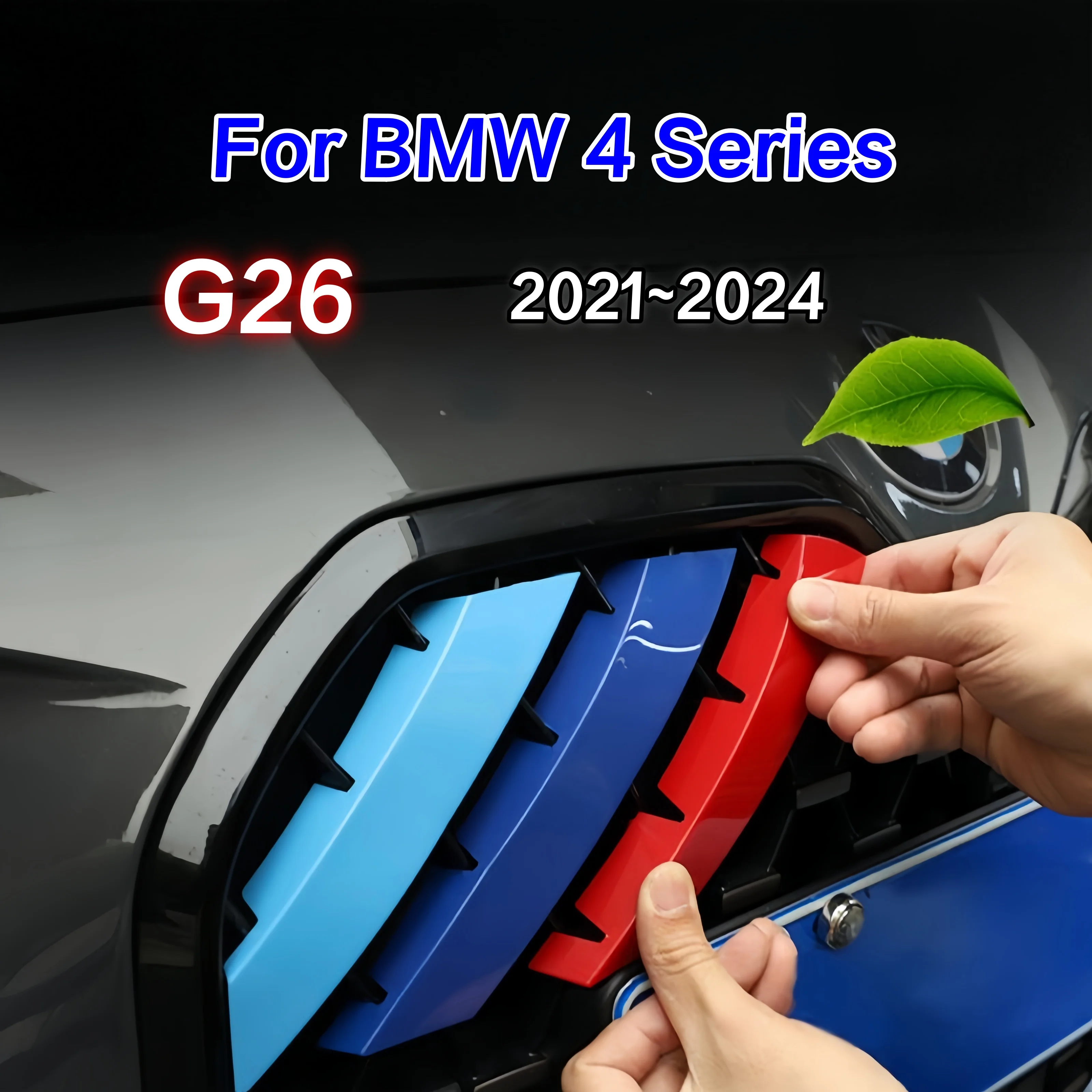 3D Car Front Grille Trim Strips Grill Cover For BMW 4 Series G26 2021 2022 2023 2024 M Stickers Accessories