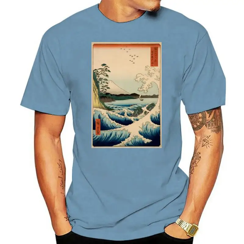 Japanese Ukiyo-E T Shirt Woodblock Art Hiroshige Hokusai Wave Fuji Womens Mens Humorous Tee Shirt