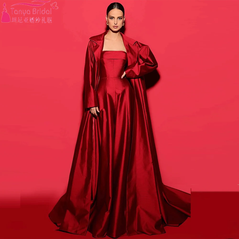 Red Taffeta Wedding Jacket ,Long Sleeved Fashion Cape With Train   ZJ334