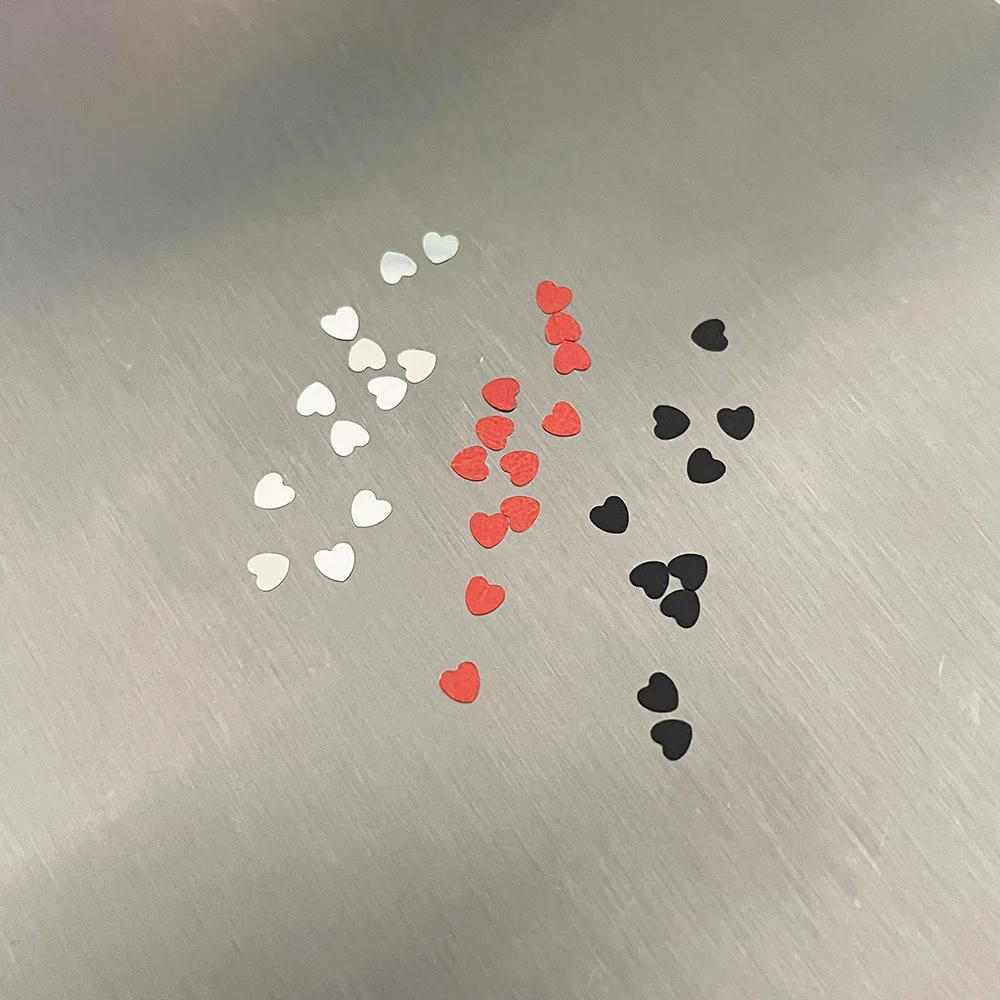 2mm Mini corazón punteado brillo copos de uñas corazón lentejuelas acabado Nailtip decoración brillo 0,5g plata negro Nail Art Flake 404