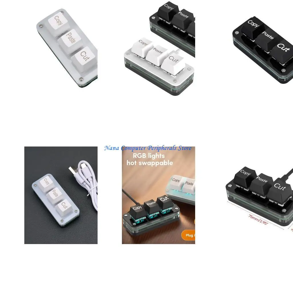 F68C RGB 3 Keys Mini Keypad Programming Macro Keyboard Type-C Customize Gaming Mechanical Keyboard For E-sports Game Tablet