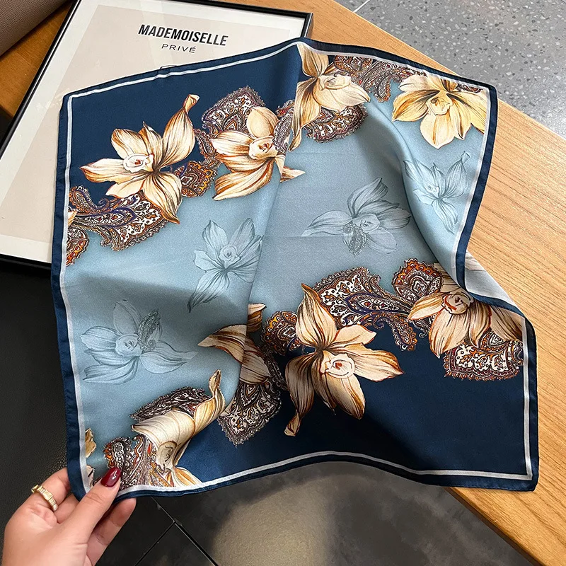 New Arrival 2024 Brand 100% Real Silk Satin Women Scarf Printed Foulard Femme Square Head Scarfs Bandana Shawl Gift For Lady