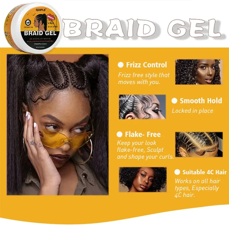 450g Braid Gel 24 Hour Smooth Hold Braiding Pomade Tames Frizz Hair Styling Cream for Cornrow Lock and Twist Edge Control Wax