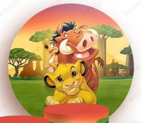 The Lion King Round Backdrop Boy Birthday Party Backdrop Timon Pumbaa Simba The Lion King Cylinder Cover Baby Shower Decor Prop