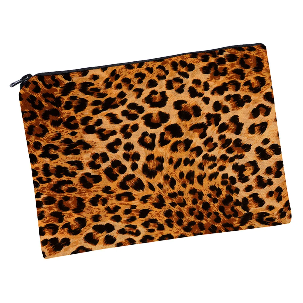 Bolsa cuadrada, bolsa de almacenamiento, maquillaje de mano para mujer, bolsas de poliéster con estampado de leopardo de viaje