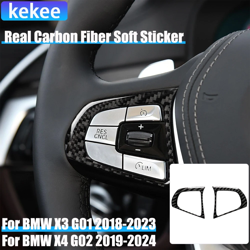 

Real Carbon Fiber Car Accessories Driver Wheel Button Decorative Cover Soft Sticker For BMW X3 G01 2018-2023 X4 G02 2019-2024