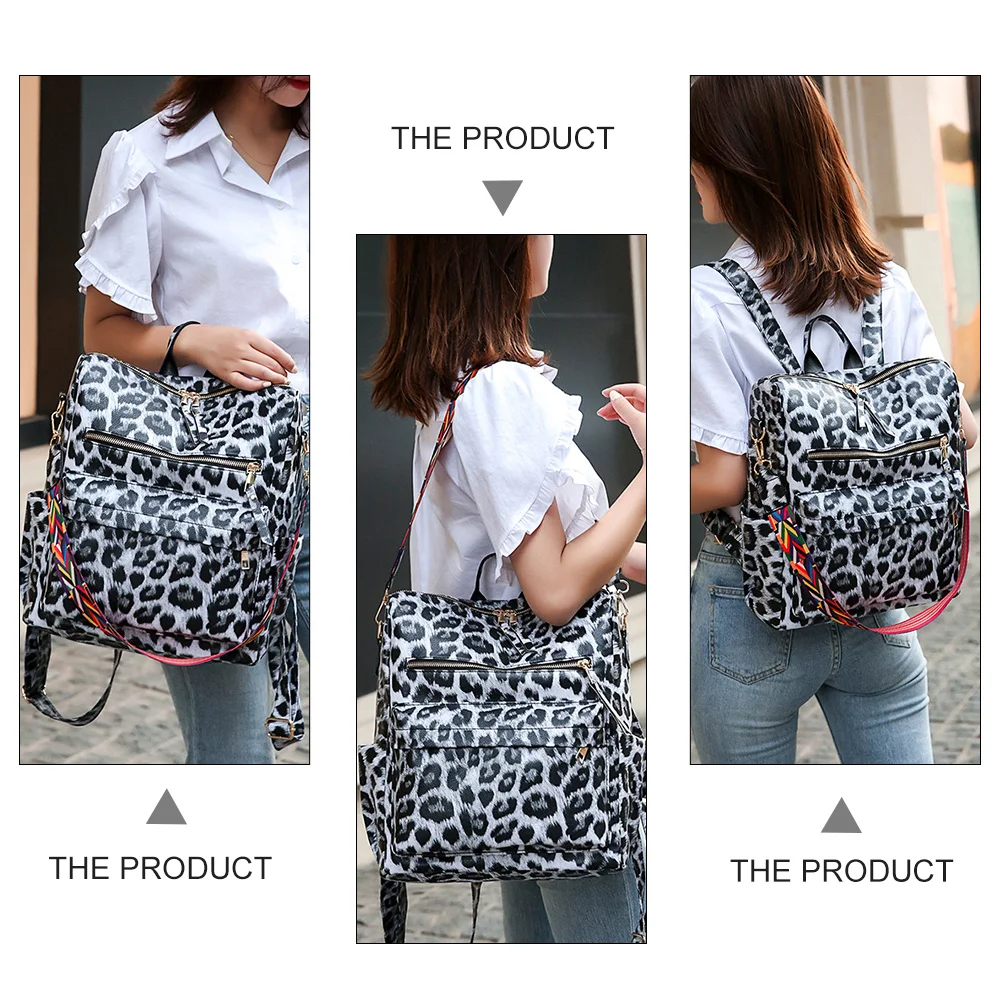 Leopard Print Backpack Large Capacity Waterproof Pu Material Student School Bag For Travel Shopping Dating Fashion Shoulder Book