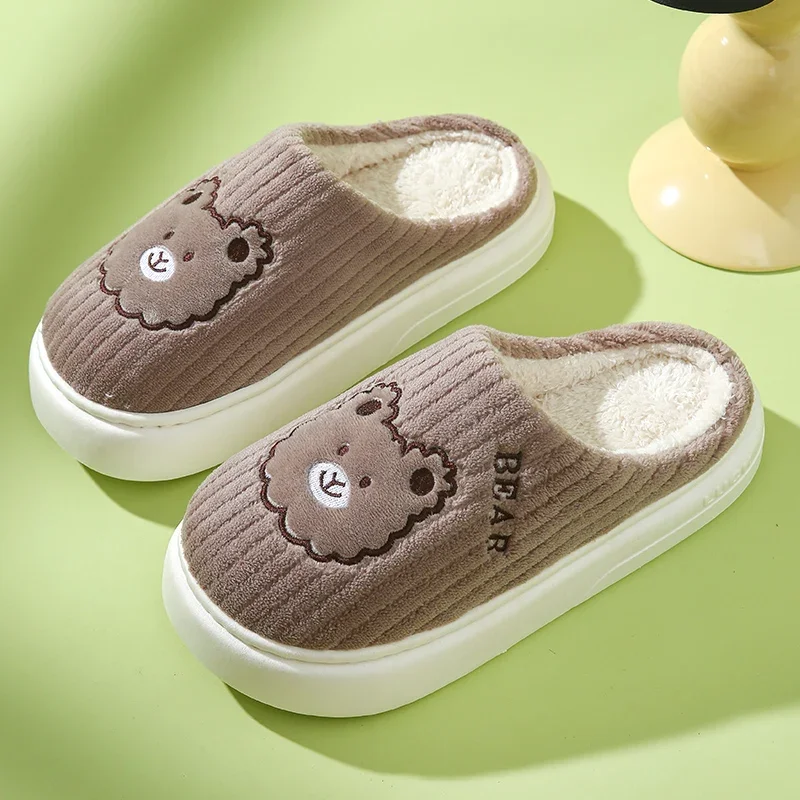 2024 New Winter Soft Mens Indoor Antiskid Fluffy Slides Bedroom Cartoon Bear Warm Plush Slippers Male Home Casual Cotton Shoes