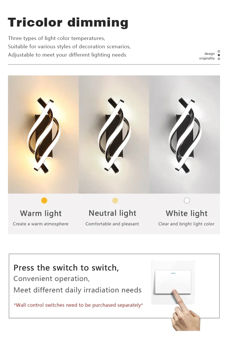 Curved Spiral Design LED Wall Lamp for Bedroom Bedside Corridor Living Room Staircase Corridor Lighting Fixture Home Decor Light