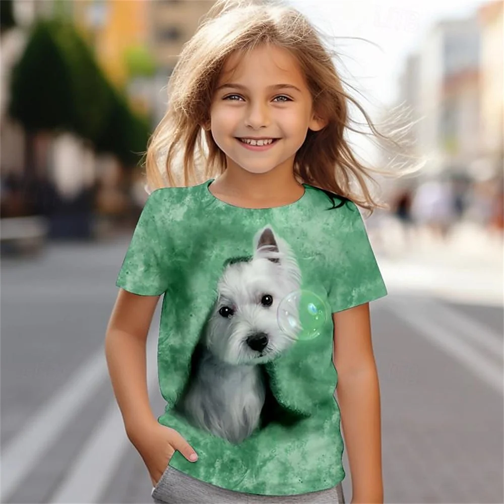 Camiseta informal de verano para niña, Camiseta cómoda y transpirable de manga corta con estampado 3d, divertida