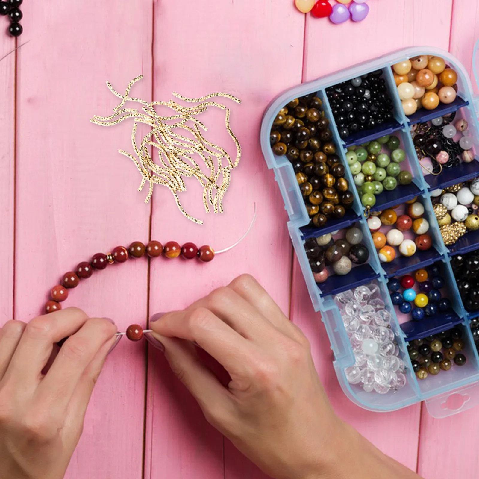

30Pcs Jewelry Making Connectors Golden Filled Curved Threaded Tube Beads for DIY Bracelets Necklaces Spacer Beads Craft Supplies