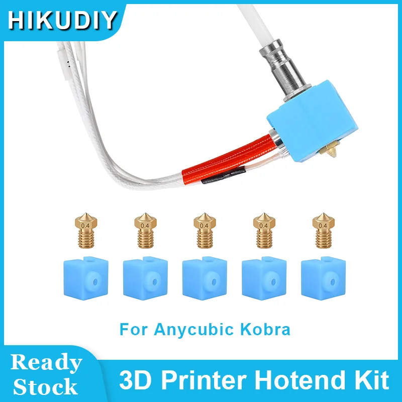 

HIKUDIY 3D принтер Hotend Kit комплект печатающей головки с 5 силиконовыми носками и 5 латунными насадками 0,4 мм для 3D принтера Kobra