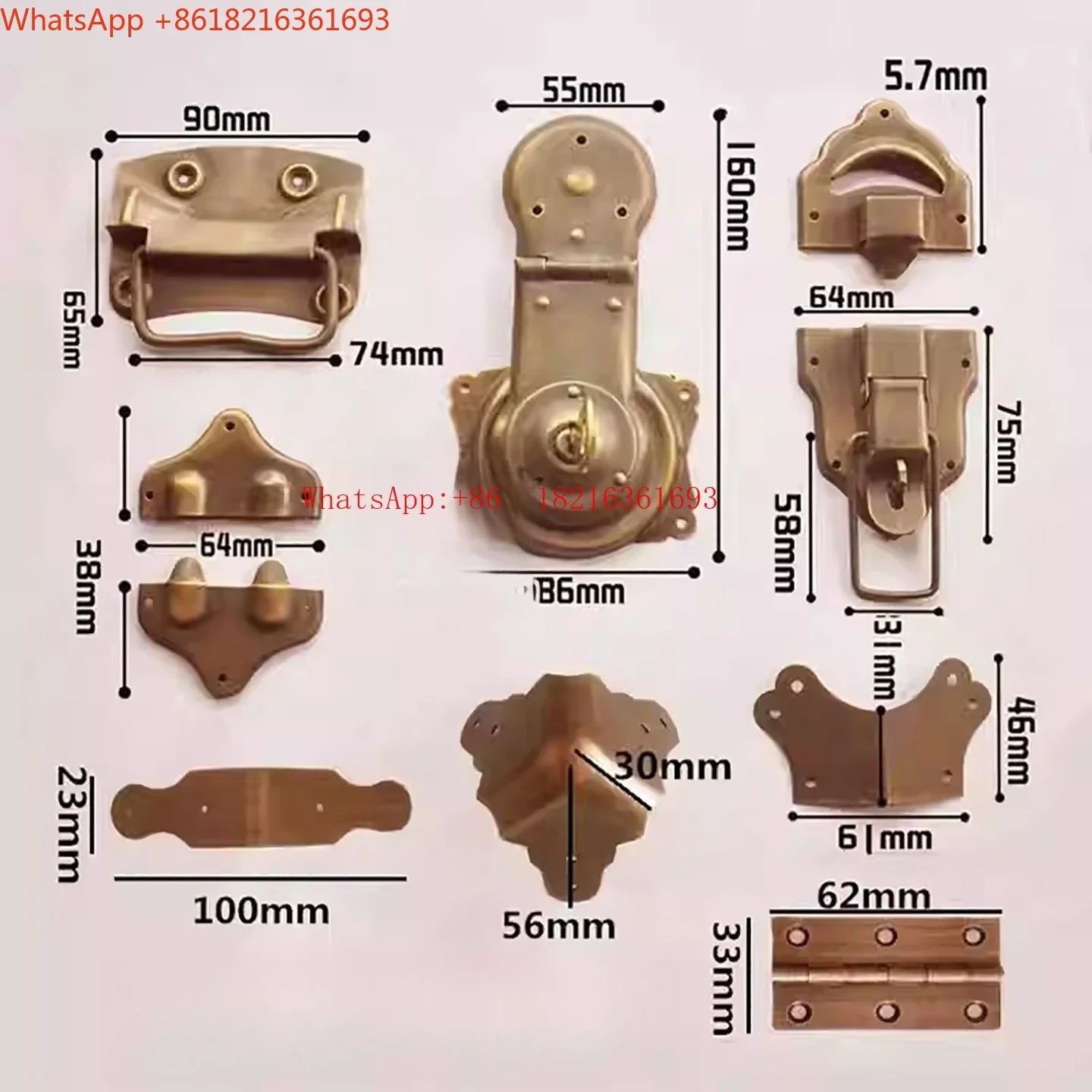 Limited Offer Chinese Wooden Box Pure Copper Accessories Old-fashioned Retro Lock Box Buckle Round Corner Handle Hinge Full Set