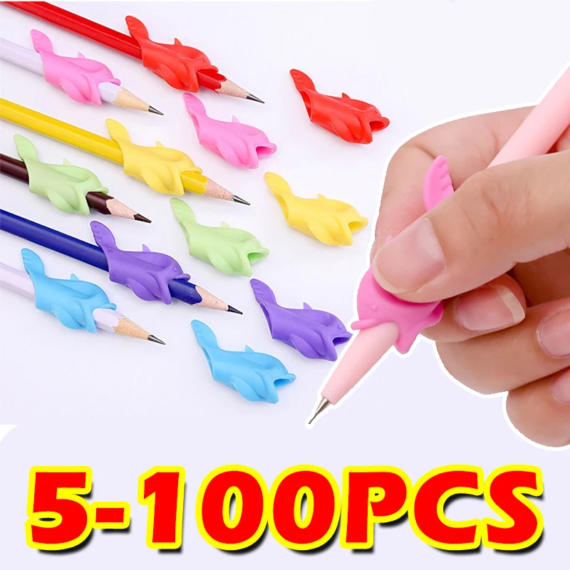 

5-100pcs/Set Kids Pencil Grasp Silicone Baby Learning Writing Tool Correction Device Fish Pen Grasp Writing Aid Grip Stationery