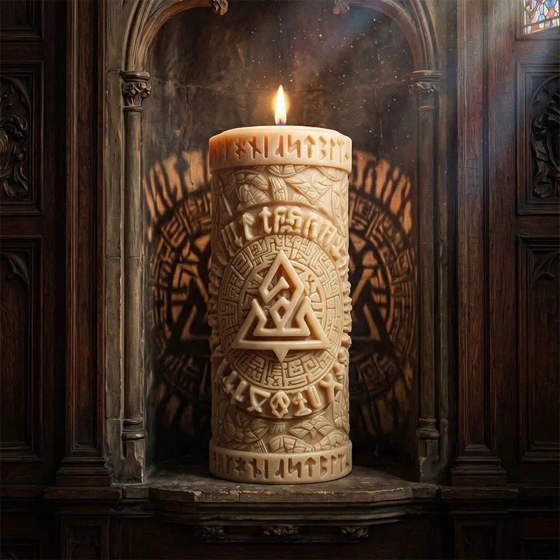 Image of Nordische Wikinger-Runen-Dreieck-Totem Dreidimensionales Relief-Design Silikonform für Duftkerzen, Silikonform für DIY Duftkerzen-Harzornamente