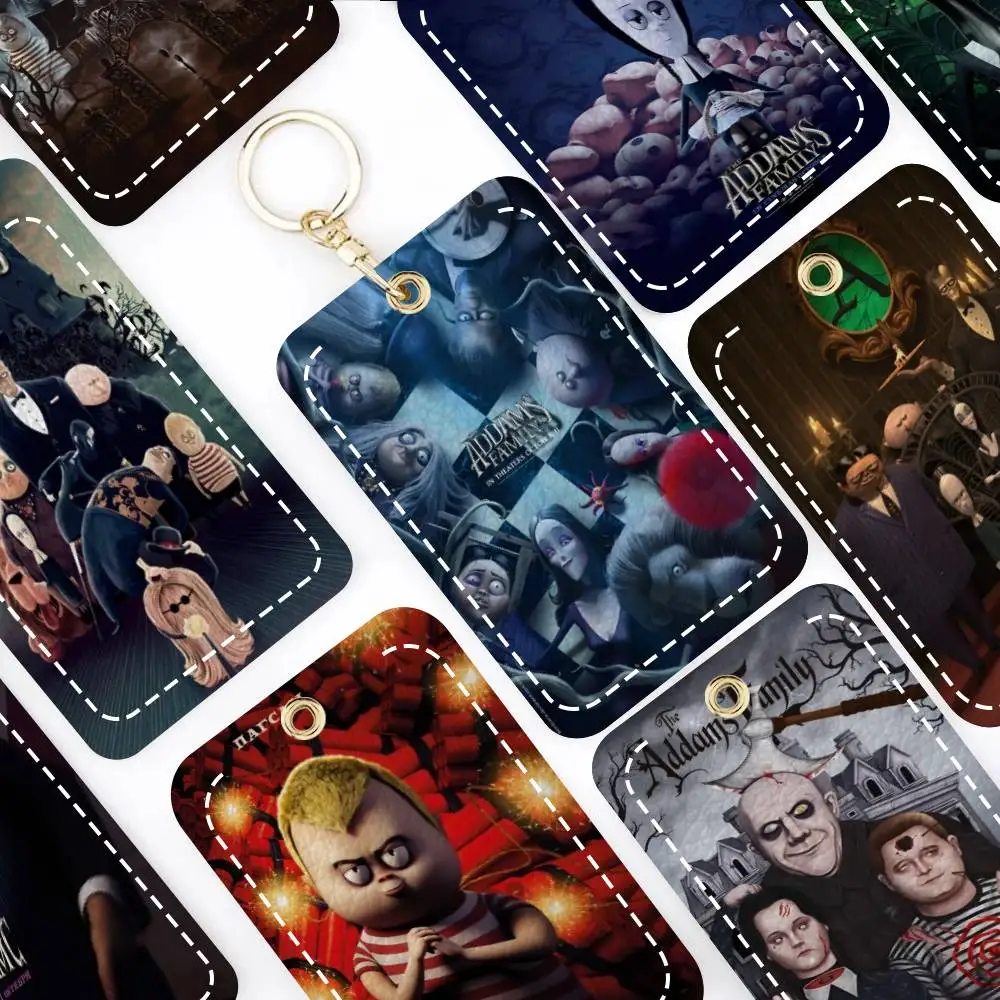 

T-The Addams Family Card Holde Applicable To Credit Bus Card Soft Leather Rectangular Keychain Protective Cover