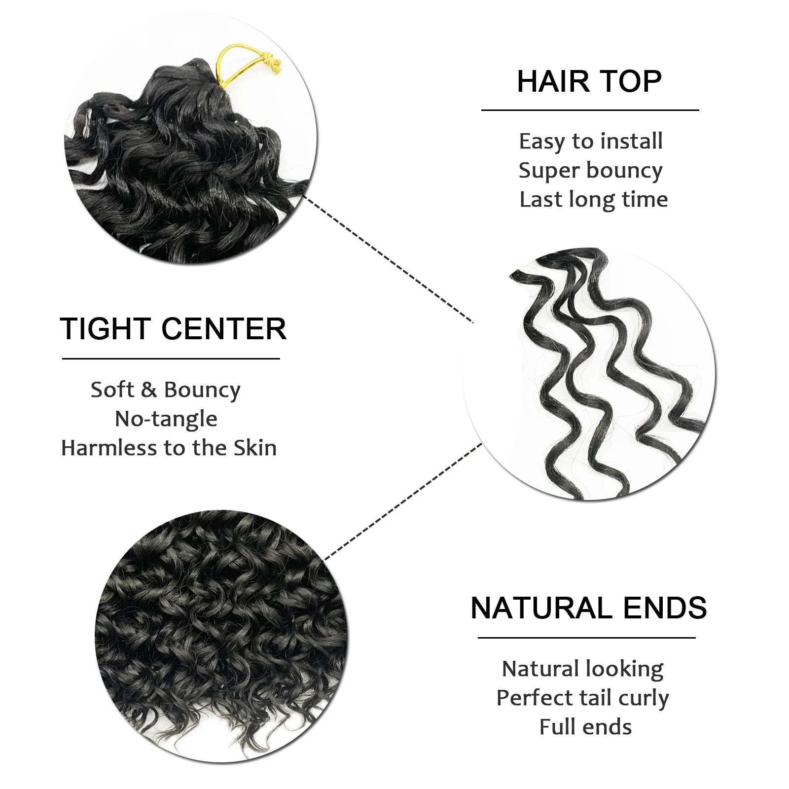 Ocean Wave Braiding Hair Extensions For Women 18Inch Black Water Wave Beach Curly Crochet Braids Hair Synthetic Extensions Hair