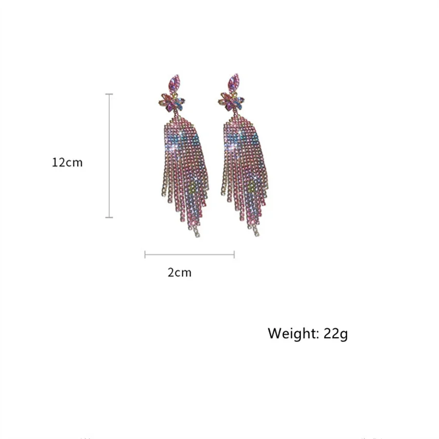 FYUAN Shiny Silver Gold Color Flower Crystal Earrings for Women Long Tassel Dangle Earrings Ladies Bride Weddings Jewelry