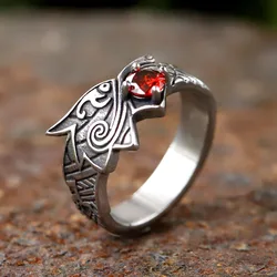 2024 new Stainless Steel Viking Dragon Ring with Red zircon Men's Fashion Vintage Animal Dragon Ring Viking Jewelry Gift