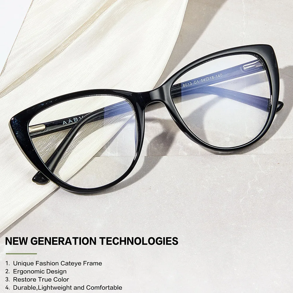 AABV Unique Flower Design Blue Light Glasses Women Cat Eye Computer Fake Transparent Optical lenses Clear Eyeglasses 8013