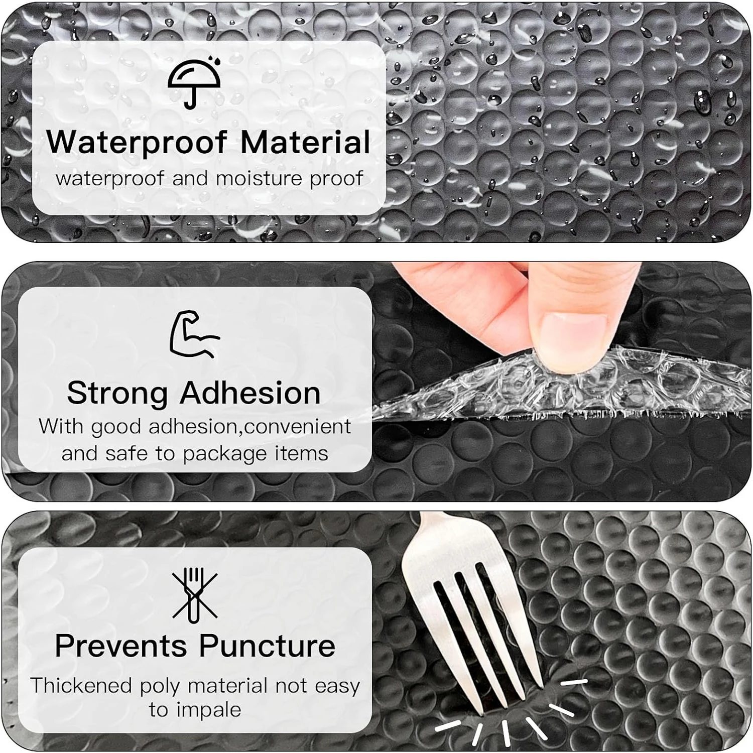 50Pcs Black Bubble Mailers Self‑Seal Waterproof Shockproof Mailing Bags Multi for Jewelry Accessories Gift Postal Packaging