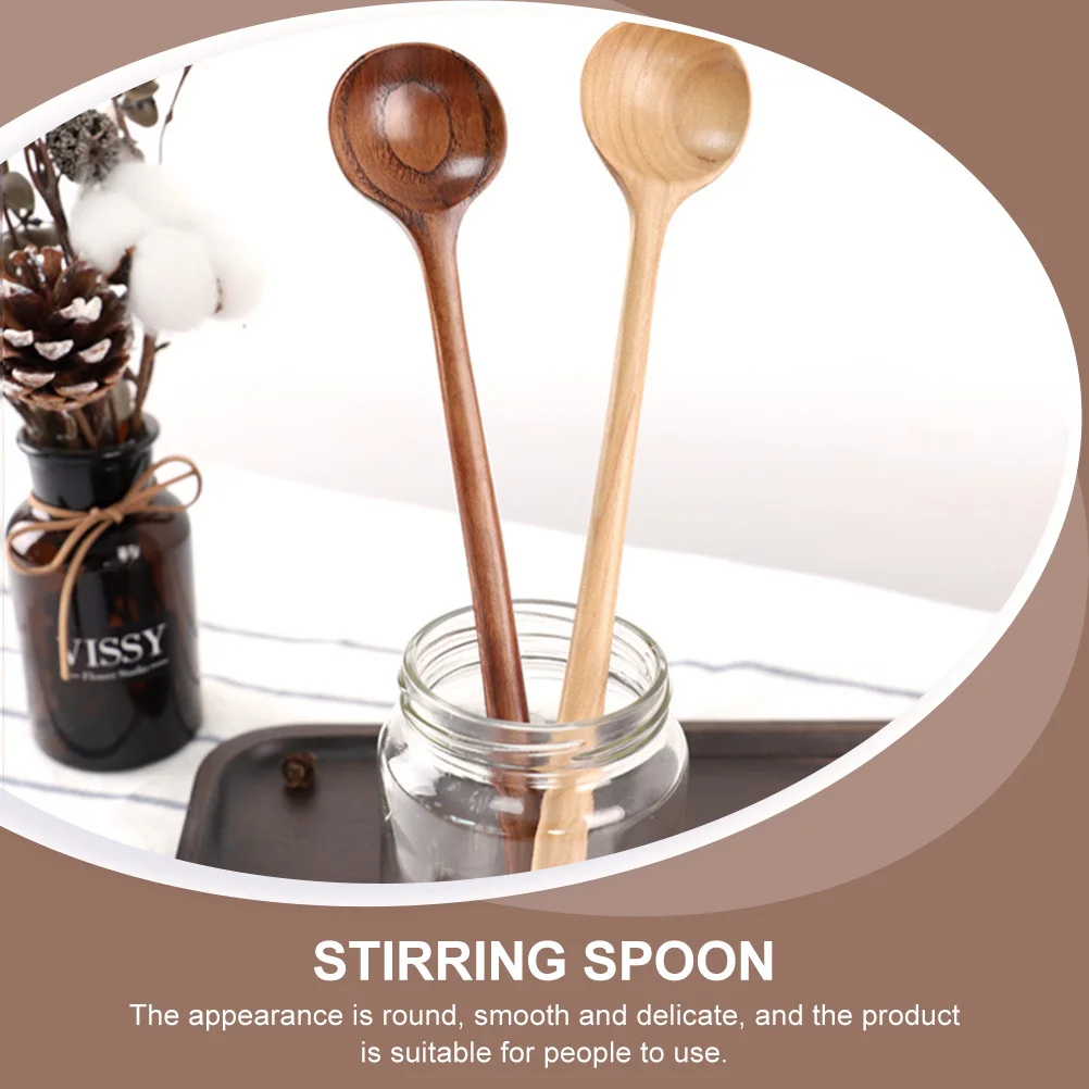 

2Pcs Wooden Spoon for Eating Japanese Style Soup Stirring Spoon Food Mixing Long Handle Spoons Household Dessert Oatmeal Spoons